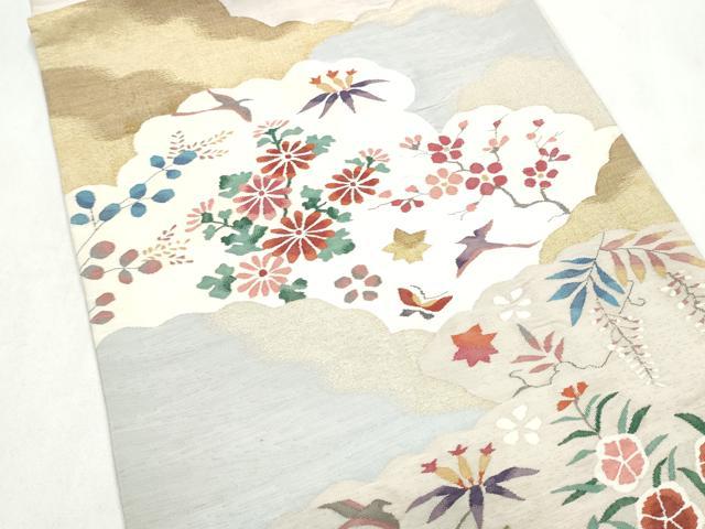 平和屋着物●太鼓柄袋帯　すくい織　花鳥文　金糸　正絹　逸品　CABL9778hy