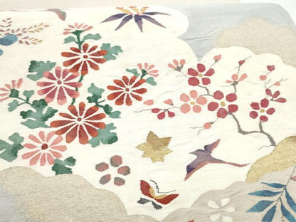 平和屋着物●太鼓柄袋帯　すくい織　花鳥文　金糸　正絹　逸品　CABL9778hy