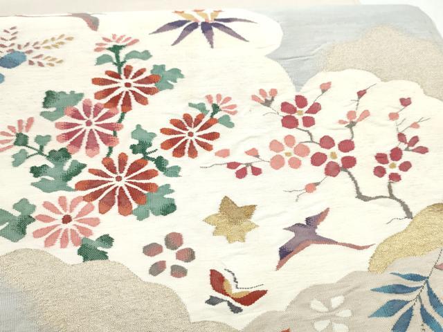平和屋着物●太鼓柄袋帯　すくい織　花鳥文　金糸　正絹　逸品　CABL9778hy