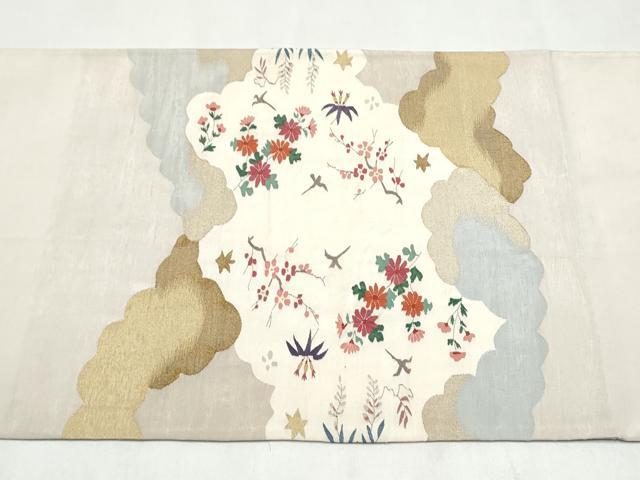 平和屋着物●太鼓柄袋帯　すくい織　花鳥文　金糸　正絹　逸品　CABL9778hy