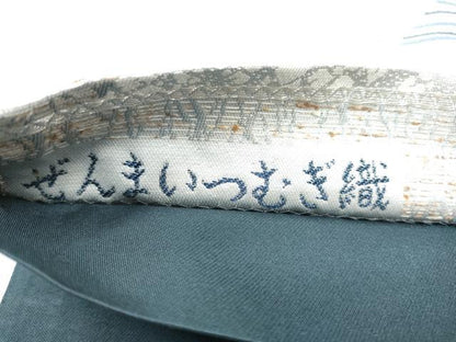 平和屋着物●六通柄袋帯　ぜんまい紬織　藍染苑　よろけ縞　銀糸　正絹　逸品　CABL9781hy