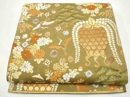 平和屋着物●西陣　河合美術織物謹製　六通柄袋帯　唐織　飛鶴草花文　金糸　正絹　逸品　CABL9785hy