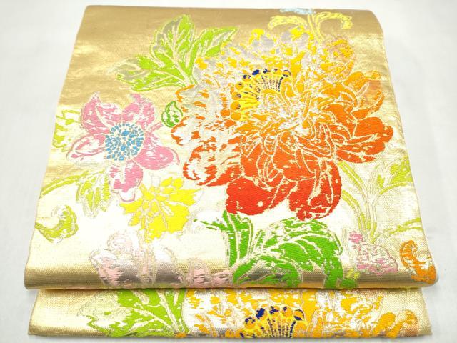 平和屋着物●龍村平蔵製　六通柄　本袋帯　大牡丹印金錦　金糸　正絹　逸品　CABL9790hy