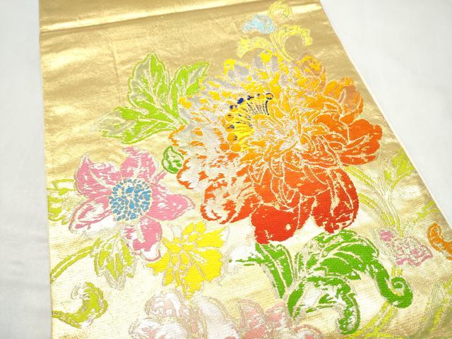 平和屋着物●龍村平蔵製　六通柄　本袋帯　大牡丹印金錦　金糸　正絹　逸品　CABL9790hy