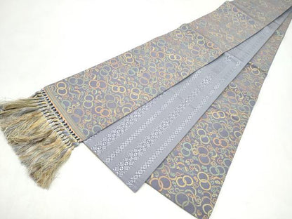 平和屋着物●本場筑前博多織　両面　半幅帯　幾何学文様　献上　正絹　逸品　CABL9810hy