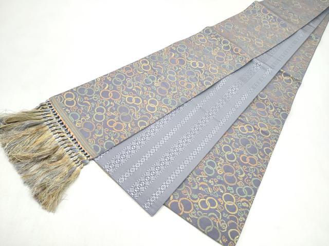 平和屋着物●本場筑前博多織　両面　半幅帯　幾何学文様　献上　正絹　逸品　CABL9810hy