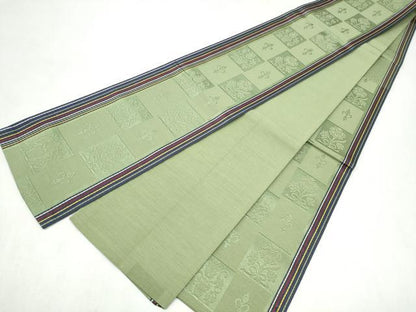 平和屋着物●本場筑前博多織　半幅帯　市松花文　正絹　逸品　CABL9813hy