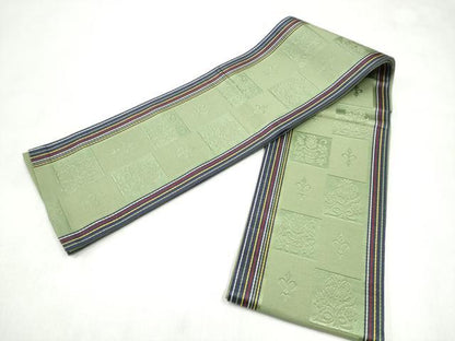 平和屋着物●本場筑前博多織　半幅帯　市松花文　正絹　逸品　CABL9813hy