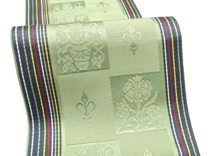 平和屋着物●本場筑前博多織　半幅帯　市松花文　正絹　逸品　CABL9813hy