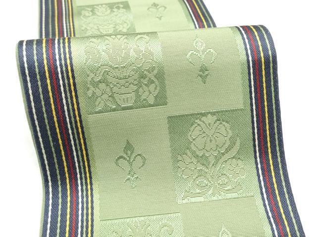 平和屋着物●本場筑前博多織　半幅帯　市松花文　正絹　逸品　CABL9813hy