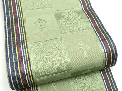 平和屋着物●本場筑前博多織　半幅帯　市松花文　正絹　逸品　CABL9813hy