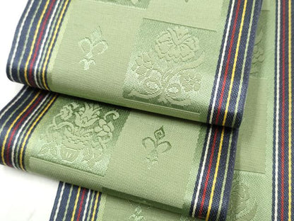 平和屋着物●本場筑前博多織　半幅帯　市松花文　正絹　逸品　CABL9813hy