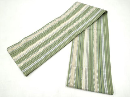 平和屋着物●本場筑前博多織　両面　半幅帯　間道　正絹　逸品　CABL9815hy