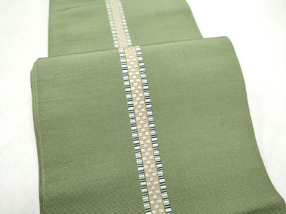 平和屋着物●本場筑前博多織　両面　半幅帯　間道　正絹　逸品　CABL9815hy