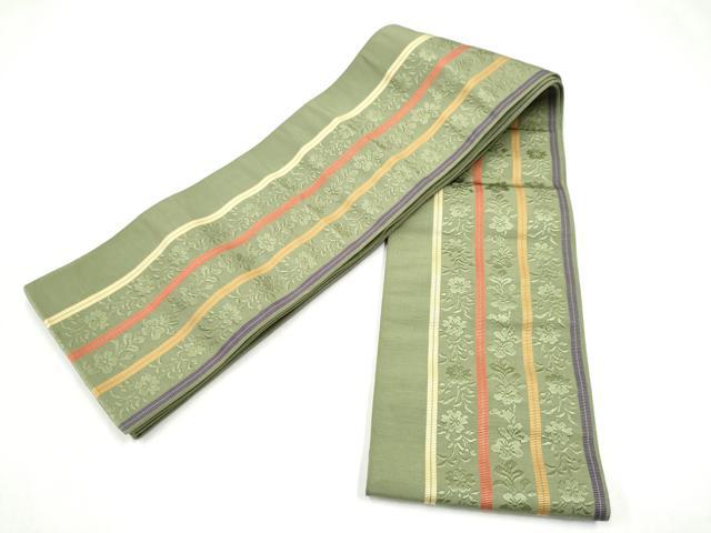 平和屋着物●本場筑前博多織　半幅帯　草花間道　正絹　逸品　CABL9817hy