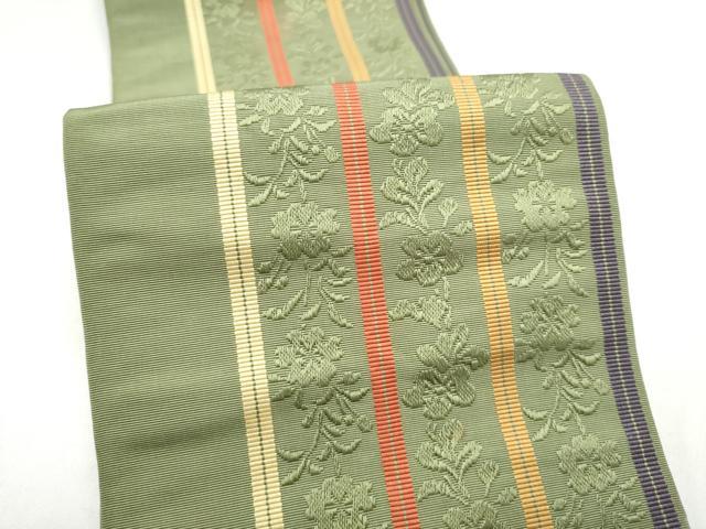 平和屋着物●本場筑前博多織　半幅帯　草花間道　正絹　逸品　CABL9817hy