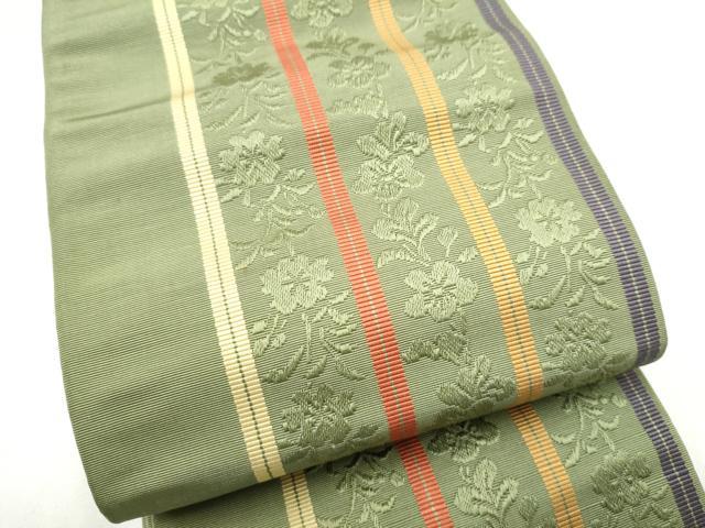 平和屋着物●本場筑前博多織　半幅帯　草花間道　正絹　逸品　CABL9817hy