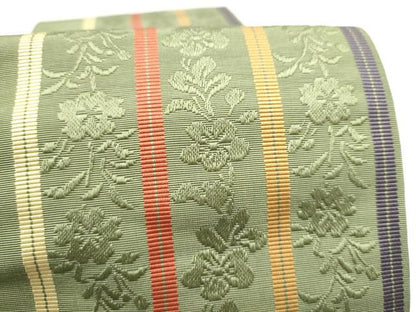 平和屋着物●本場筑前博多織　半幅帯　草花間道　正絹　逸品　CABL9817hy