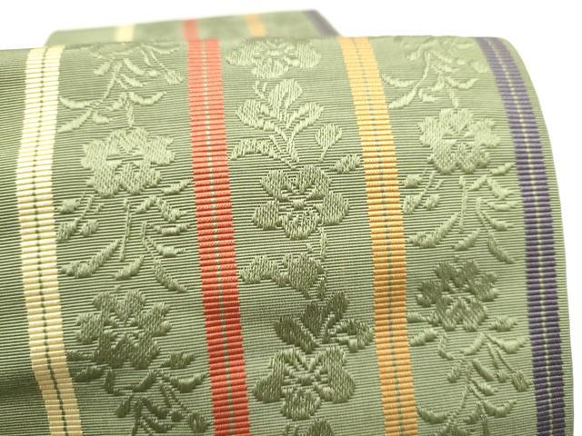 平和屋着物●本場筑前博多織　半幅帯　草花間道　正絹　逸品　CABL9817hy