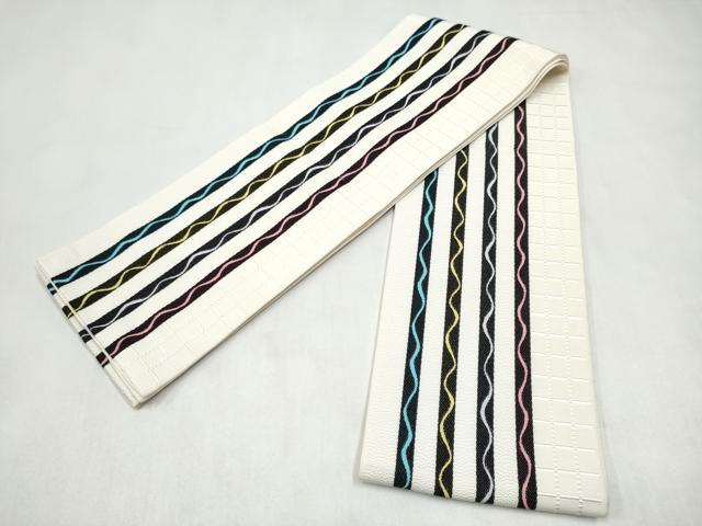 平和屋着物●本場筑前博多織　半幅帯　よろけ縞　正絹　逸品　CABL9841hy