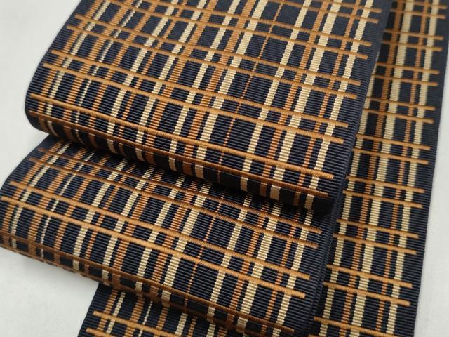 平和屋着物●男性　本場筑前博多織　角帯　格子柄　証紙付き　正絹　逸品　CABL9851hy