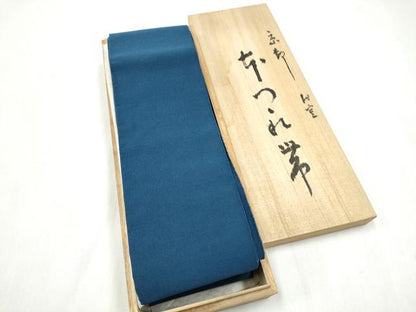 平和屋着物●男性　爪搔き本綴れ　角帯　作家物　青藍色　共箱付き　正絹　逸品　CABL9866hy