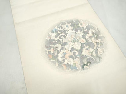 平和屋着物●太鼓柄袋帯　すくい織　小大丸　花唐草文　たとう紙付き　正絹　逸品　CABL9870hy