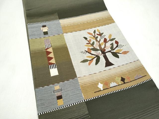平和屋着物●太鼓柄袋帯　すくい織　枝葉文　正絹　逸品　CABL9876hy