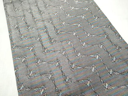平和屋着物●染色作家　斉藤三才　両面　六通柄袋帯　幾何学文様　三才鳥　正絹　逸品　CABL9878hy