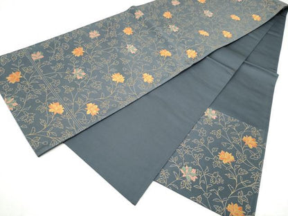 平和屋着物●六通柄　京袋帯　唐織　更紗花文　金糸　正絹　逸品　CABL9882hy