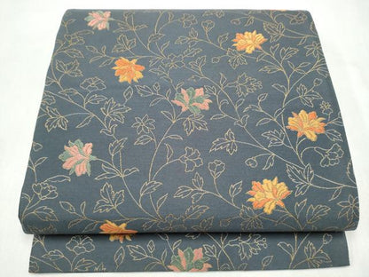 平和屋着物●六通柄　京袋帯　唐織　更紗花文　金糸　正絹　逸品　CABL9882hy