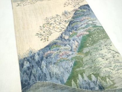 平和屋着物●本場真綿縢結城紬　全通柄袋帯　遠山草木文　証紙付き　上代48万　正絹　逸品　未使用　CABL9883hy