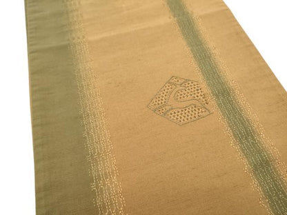 平和屋着物●太鼓柄袋帯　紬地　刺繍　幾何学文様　金糸　正絹　逸品　CABL9887hy