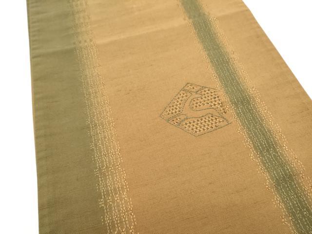 平和屋着物●太鼓柄袋帯　紬地　刺繍　幾何学文様　金糸　正絹　逸品　CABL9887hy