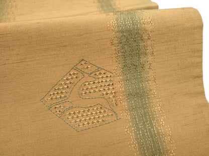 平和屋着物●太鼓柄袋帯　紬地　刺繍　幾何学文様　金糸　正絹　逸品　CABL9887hy