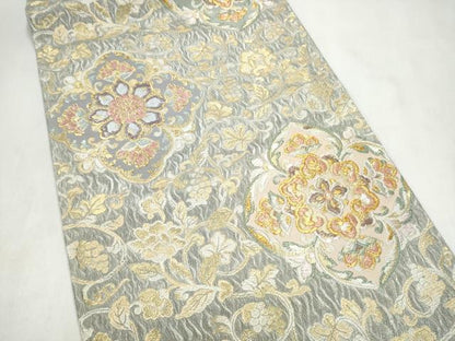 平和屋着物●西陣　六通柄袋帯　花唐草文　金糸　正絹　逸品　CABL9891hy