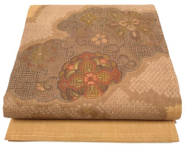 平和屋着物●中国三大刺繍　スワトウ相良刺繍　太鼓柄袋帯　紬地　花唐草文　正絹　逸品　CABL9896hy