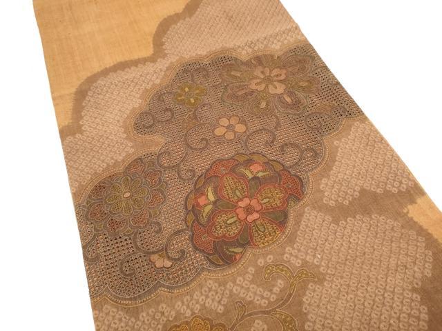 平和屋着物●中国三大刺繍　スワトウ相良刺繍　太鼓柄袋帯　紬地　花唐草文　正絹　逸品　CABL9896hy