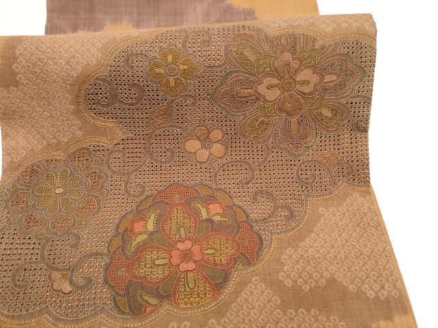 平和屋着物●中国三大刺繍　スワトウ相良刺繍　太鼓柄袋帯　紬地　花唐草文　正絹　逸品　CABL9896hy