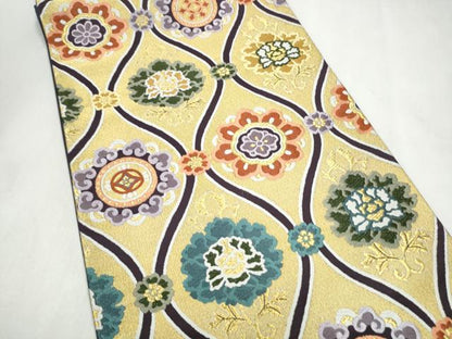 平和屋着物●西陣　六通柄袋帯　能裳唐織　京綴の世界　金糸　証紙付き　正絹　逸品　CABL9901hy