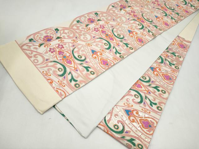 平和屋着物●西陣　沢本織物謹製　六通柄袋帯　更紗花唐草文　金糸　証紙付き　正絹　逸品　CABL9902hy