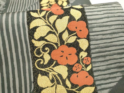 平和屋着物●ファッションデザイナー　コシノアヤコ　六通柄袋帯　花唐草文　金糸　正絹　逸品　CABL9905hy