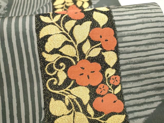 平和屋着物●ファッションデザイナー　コシノアヤコ　六通柄袋帯　花唐草文　金糸　正絹　逸品　CABL9905hy