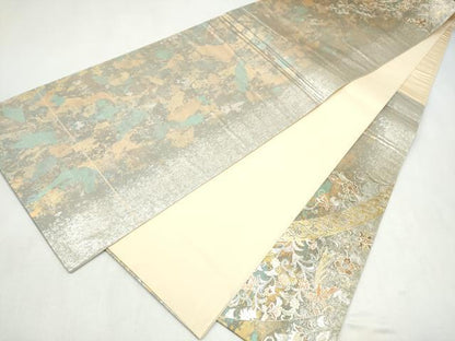平和屋着物●太鼓柄袋帯　螺鈿　鳳凰花文　金銀彩　引箔　正絹　逸品　CABL9906hy