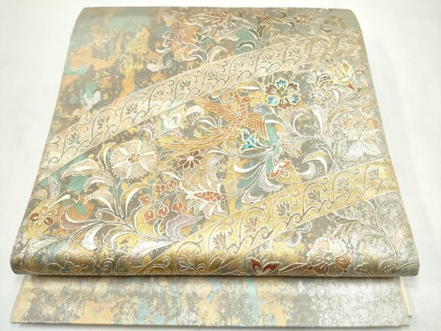 平和屋着物●太鼓柄袋帯　螺鈿　鳳凰花文　金銀彩　引箔　正絹　逸品　CABL9906hy