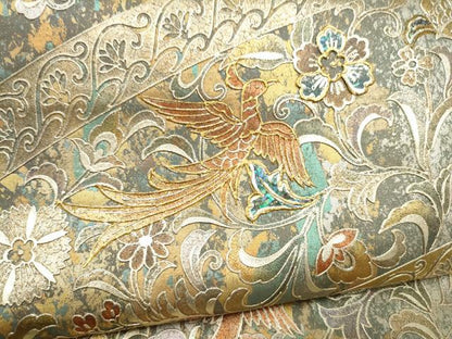 平和屋着物●太鼓柄袋帯　螺鈿　鳳凰花文　金銀彩　引箔　正絹　逸品　CABL9906hy