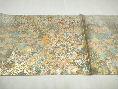 平和屋着物●太鼓柄袋帯　螺鈿　鳳凰花文　金銀彩　引箔　正絹　逸品　CABL9906hy