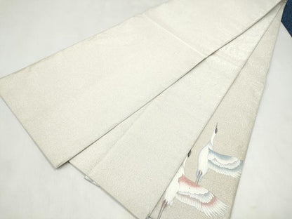 平和屋着物●太鼓柄袋帯　綴れ　飛鶴文　銀彩　正絹　逸品　CABL9912hy