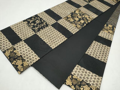 平和屋着物●善之助　着物ブランド　一期一会　六通柄袋帯　飛鶴花文　黒地　金通し地　正絹　逸品　CABL9913hy
