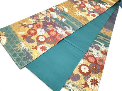 平和屋着物●六通柄袋帯　唐織　草花文　金糸　正絹　逸品　CABL9916hy